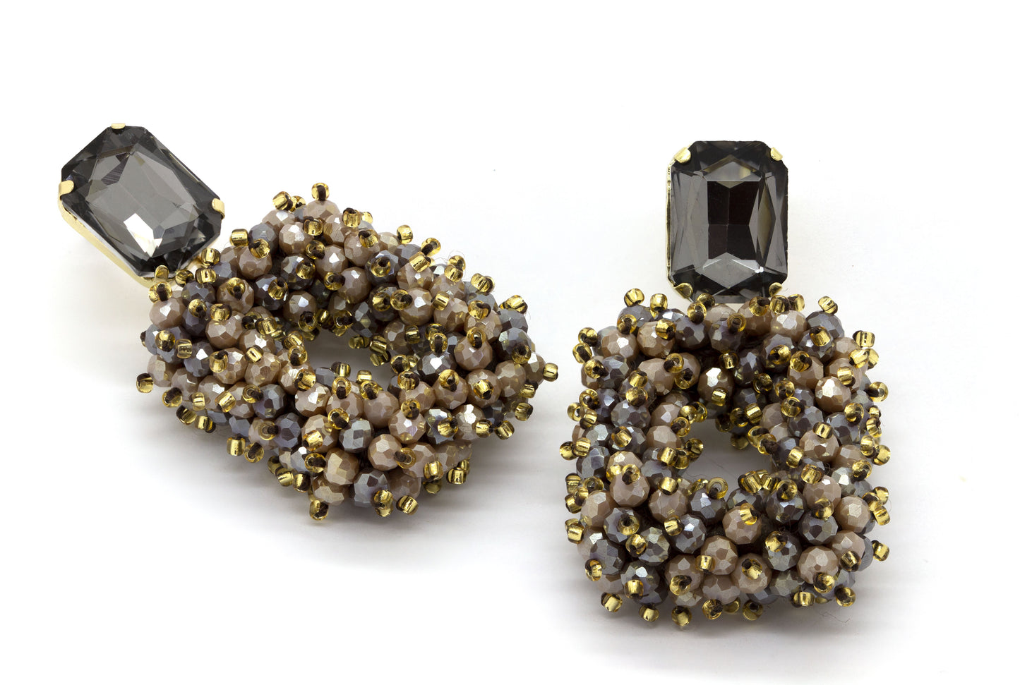 Smoky black gemstone earrings with ornate beadwork in a chandelier design, perfect for elegant occasions, ships in Nairobi, #gorgeouseveryday